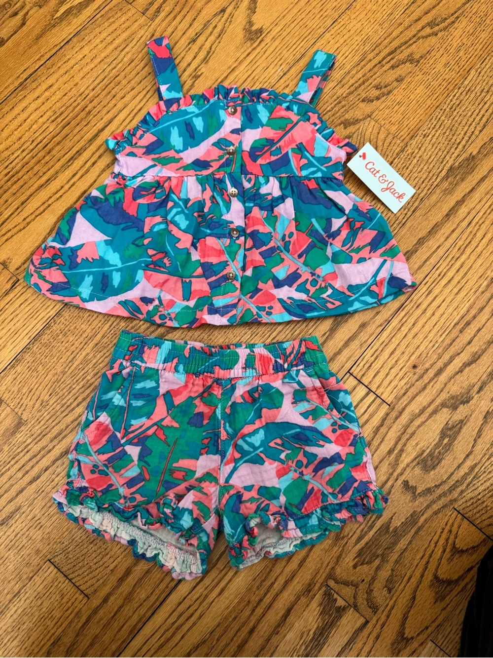 Target Multi Tropical Leaf Tank & Shorts Set - Pink, Teal, Purple